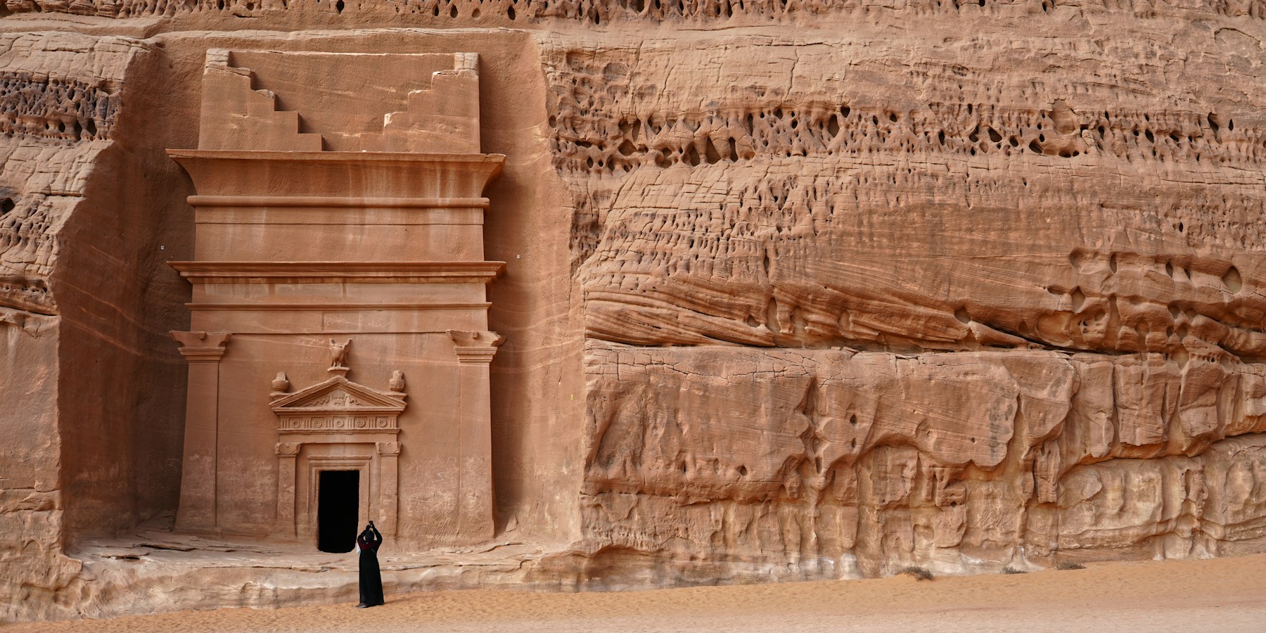 Historic rock-cut tomb at Hegra, Saudi Arabia